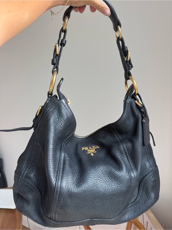 Prada Handbags - Prada Vitello Daino Leather Hobo Bag – Black Pebbled Leather, Authentic